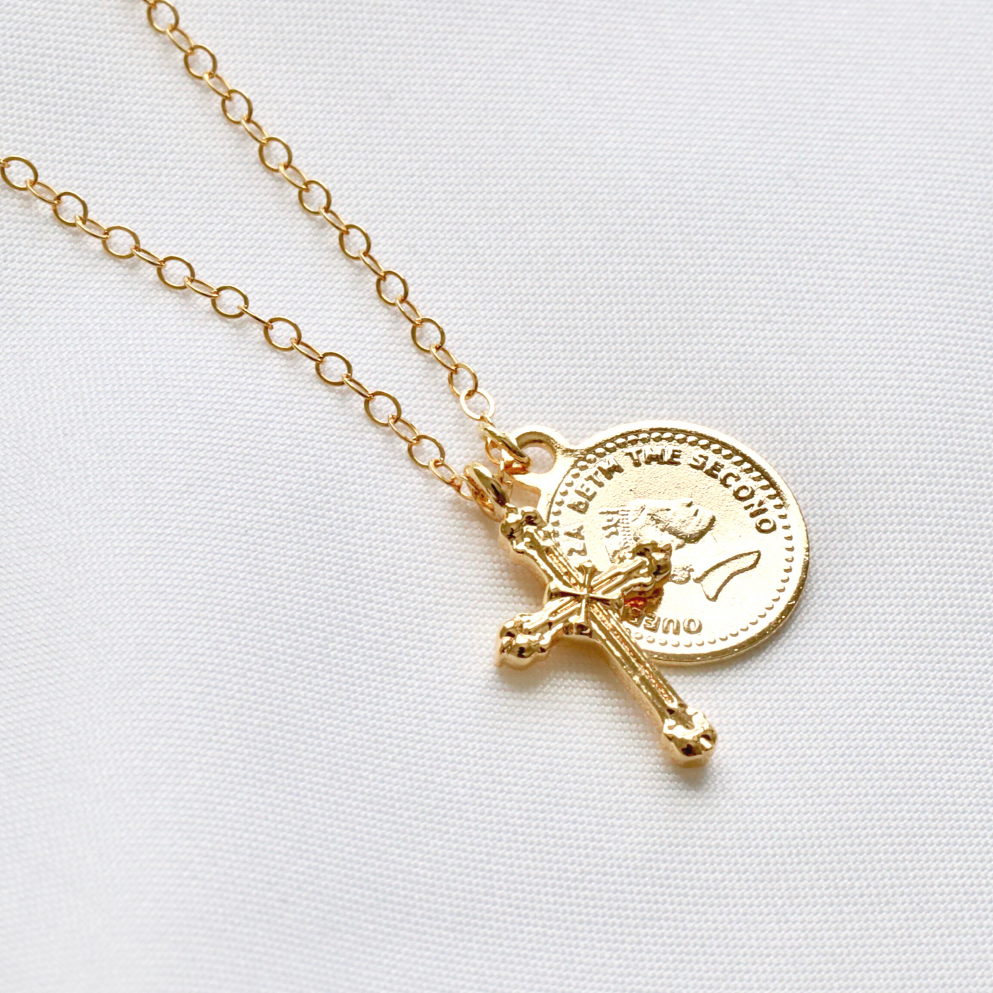 Gold filled coin and cross necklace