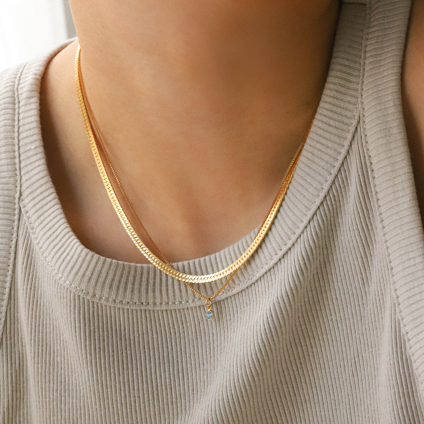 14K gold filled birthstone necklace and herringbone necklace