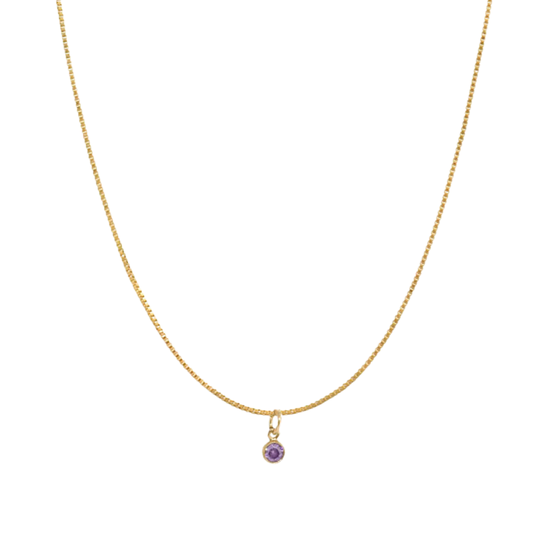 Gold box chain necklace with birthstone pendant