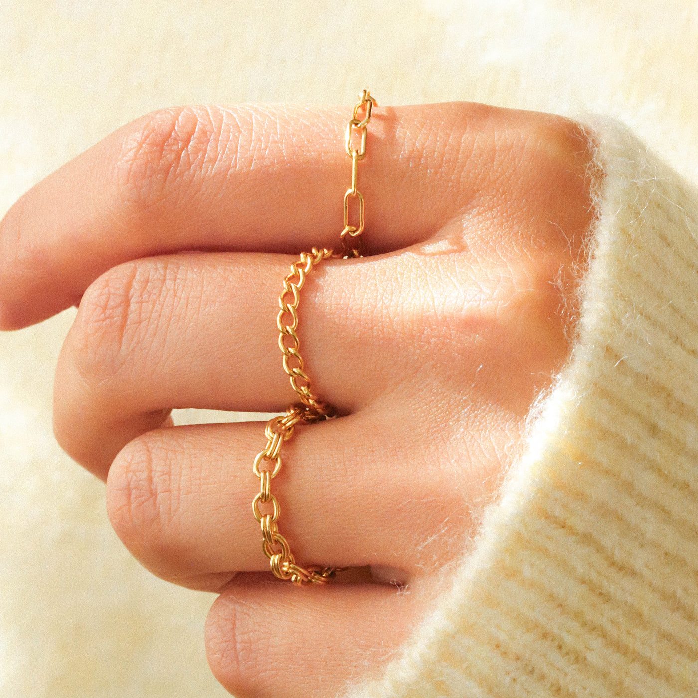 Gold chain stacking rings