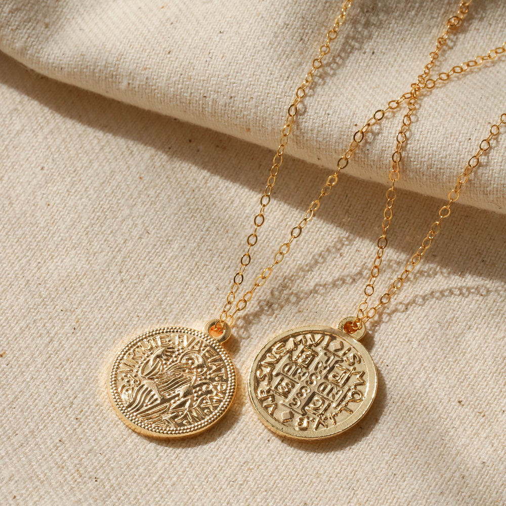 Yellow gold coin necklace sales