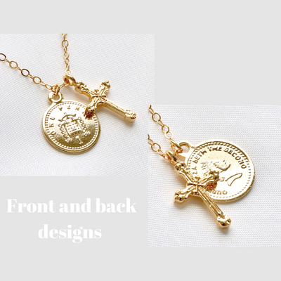 Gold cross and coin necklace 