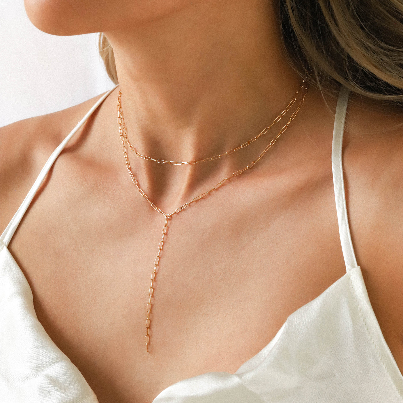 Gold lariat necklace