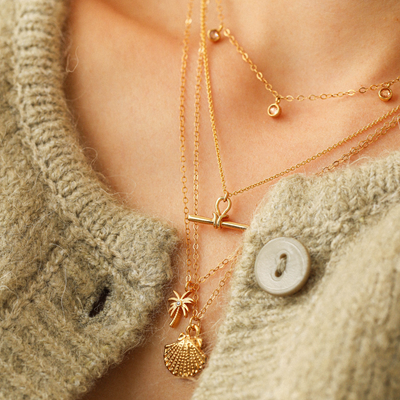 14K gold filled layered charm necklaces