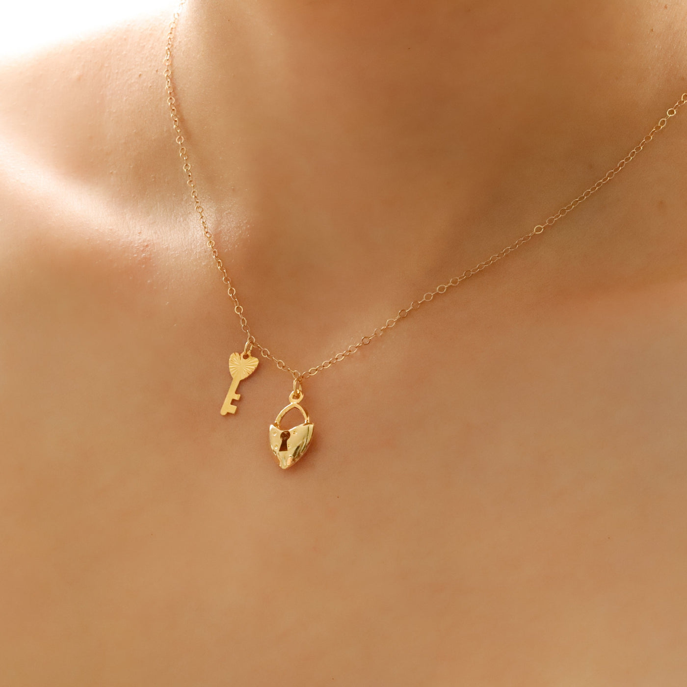 Gold filled heart lock and key pendant necklace for everyday wear