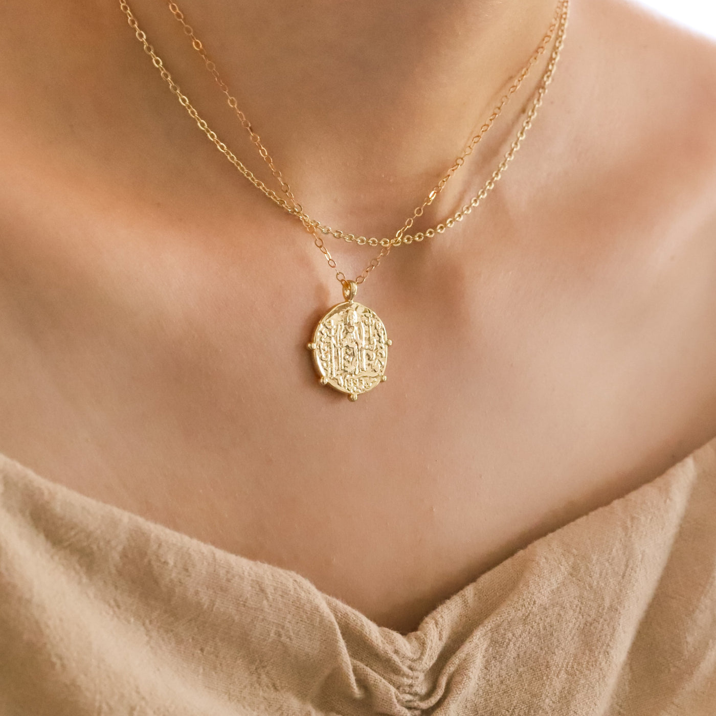 Gold filled coin pendant necklace
