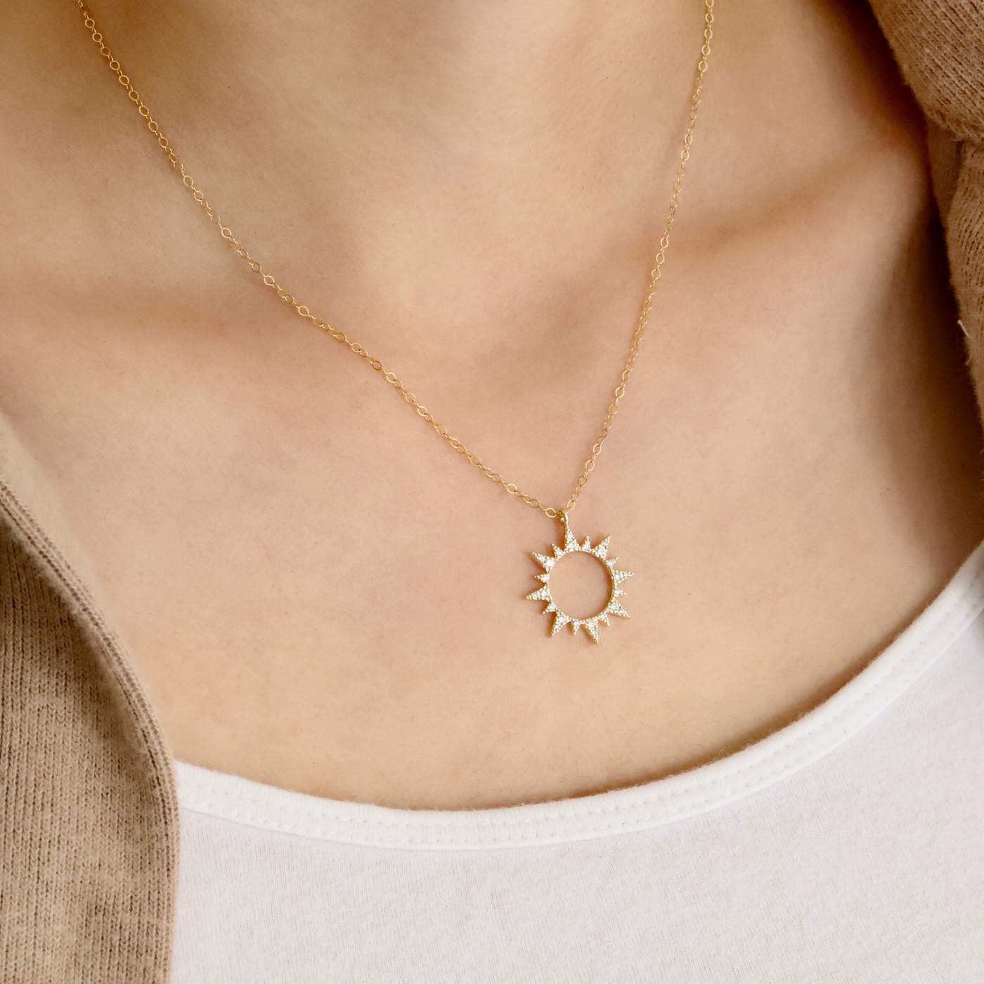 14K gold filled necklace with gold plated sunflower pendant